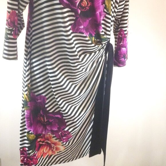 Cocktail Curvy Ruched Wrap Sheath Dress Belted Midi Bodycon 3/4 Sleeve Plus 1X - Picture 2 of 11